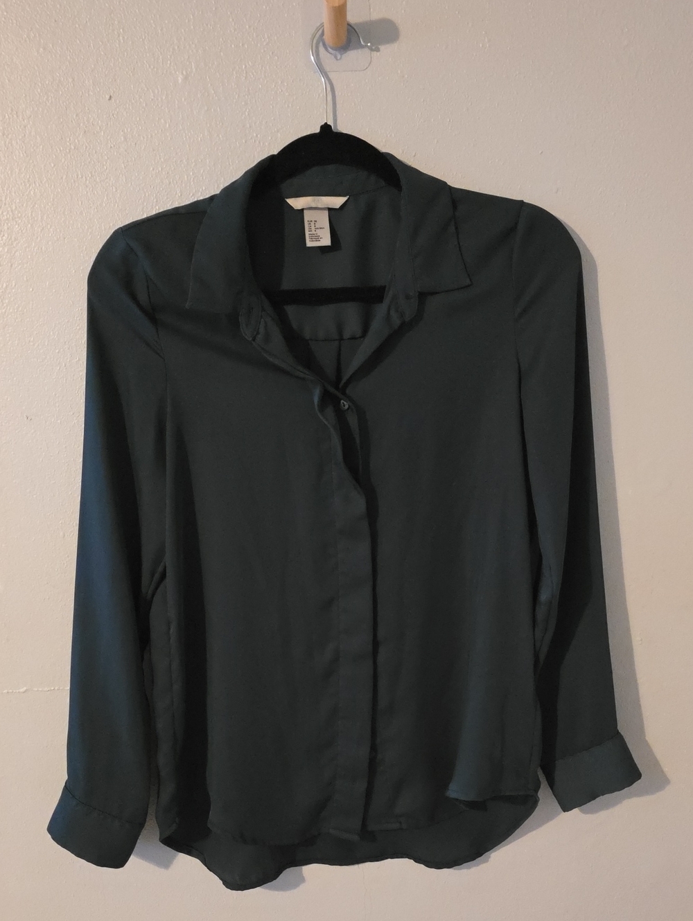 H&M Dark Green Women's Button-Front Blouse Size 8
